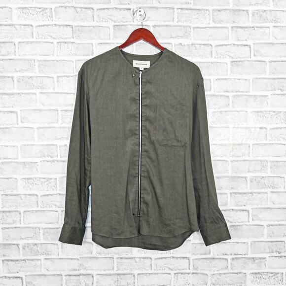 SOLID HOMME Men's Linen zip up Shirt in olive green size 48 - Picture 1 of 8